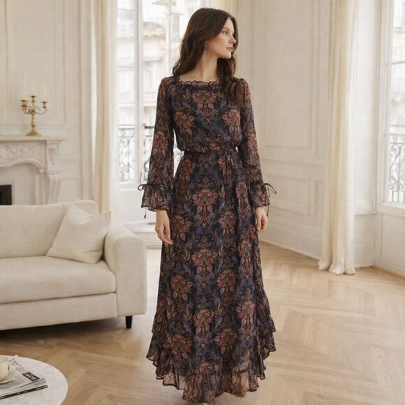 ecru Dresses & Skirts - ECRU Clothing Silk Floral Ruffle Maxi Dress On or off Shoulder